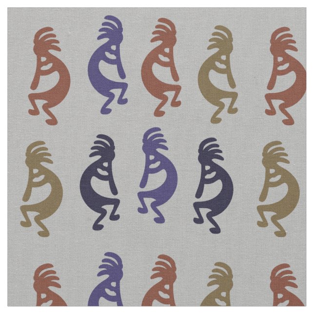Kokopelli Group of Flute Play Figurer Fabric Tyg (Närbild)
