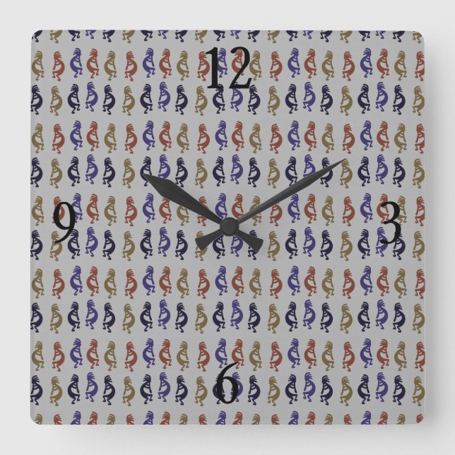 Kokopelli Group of Flute Spela Figurer Square Wa Fyrkantig Klocka (Framsida)