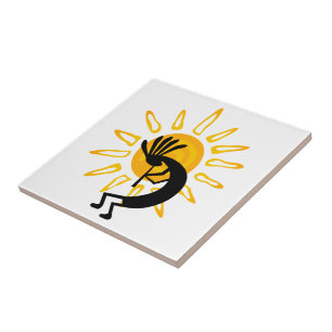 Kokopelli Guld Sol Ceramic Tile Kakelplatta