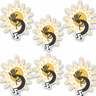 Kokopelli Guld Sol Group of 6 Vinyl Sticker Klistermärken