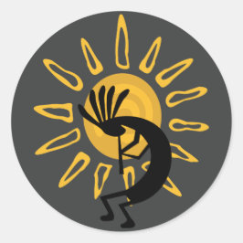 Kokopelli Guld Sol Southwest Sticker Runt Klistermärke