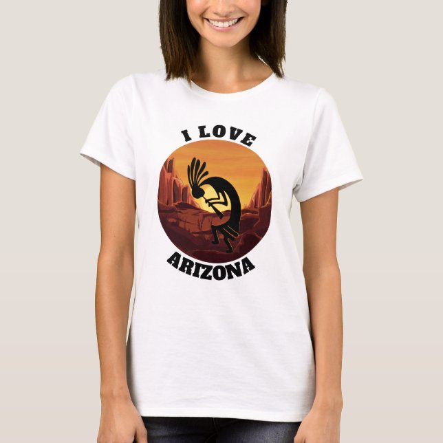Kokopelli Kärlek Arizona Sunrise Guld Modern Deser T Shirt (Framsida)