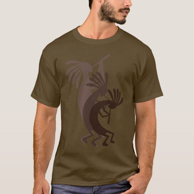 Kokopelli kommer ner Brown Manar Tee Shirt (Framsida)