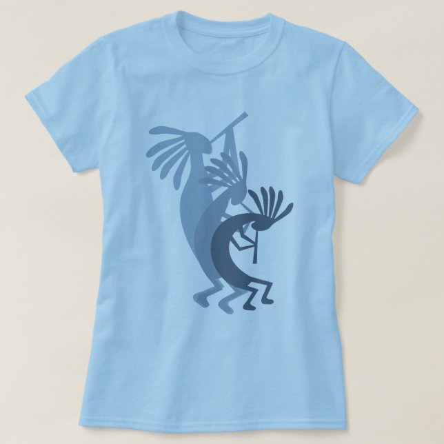 Kokopelli kommer ner Music Blue Dam T-shirt (Design framsida)