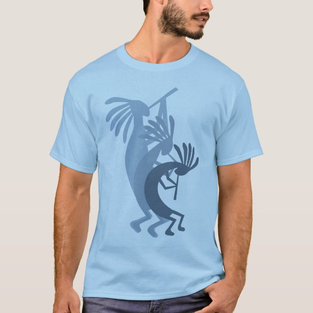 Kokopelli kommer ner Music Manar Blue Tshirt Tee (Framsida)