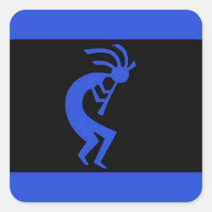 Kokopelli långa blått fyrkantigt klistermärke