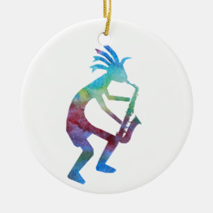 Kokopelli leker saxen julgransprydnad keramik