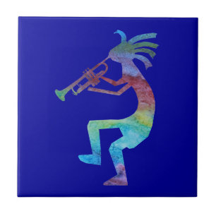 Kokopelli leker trumpeten kakelplatta