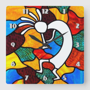 Kokopelli målat glass fyrkantig klocka