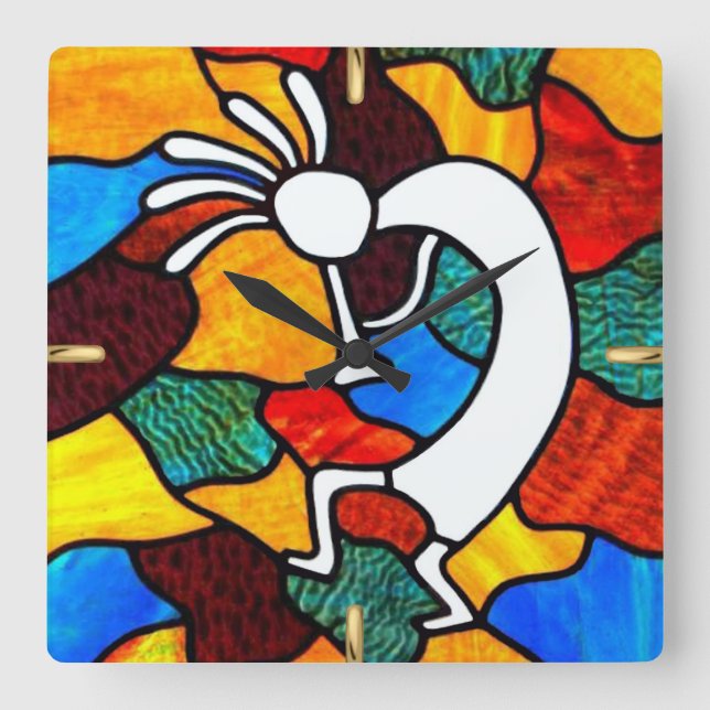 Kokopelli målat glass fyrkantig klocka (Framsida)