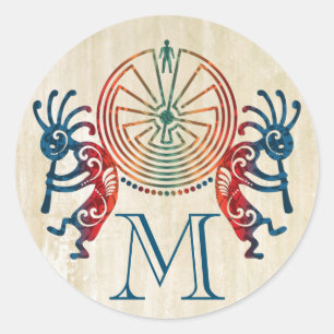 KOKOPELLI / MAN I MAZE + ditt monogram Runt Klistermärke