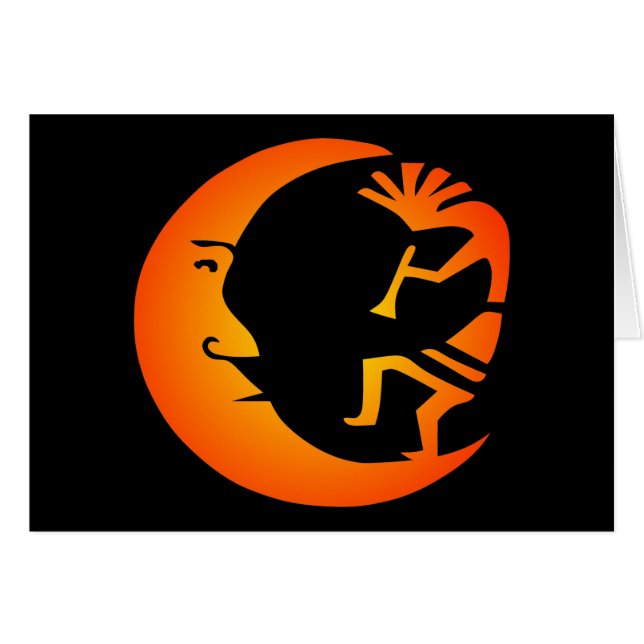 Kokopelli Måne-Svart Hälsningskort (Framsidan Horizontal)
