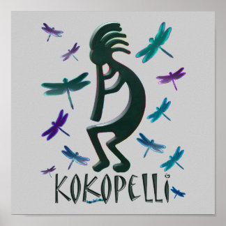 Kokopelli med Dragonflies Poster