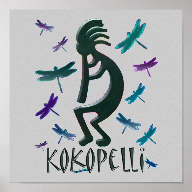 Kokopelli med Dragonflies Poster (Framsidan)