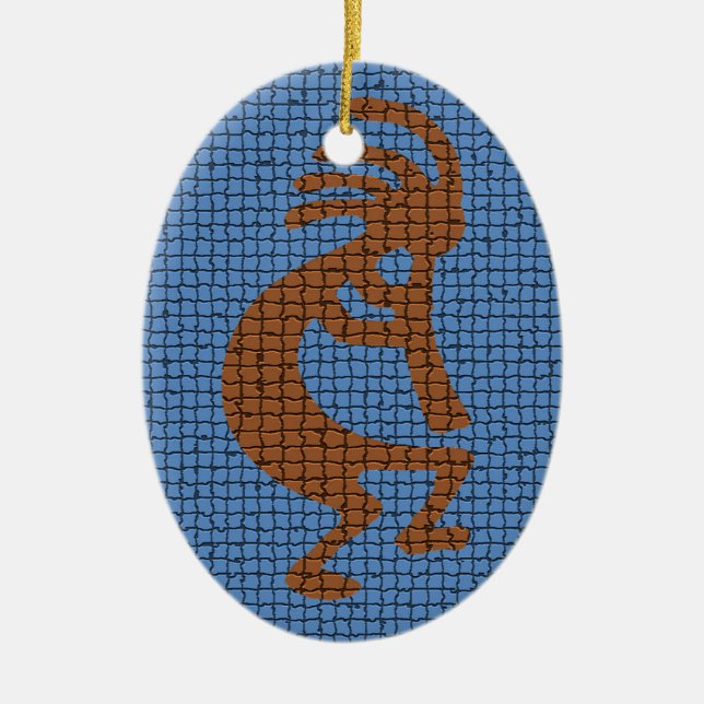Kokopelli med Flute Mosaic Tiled Mönster Julgransprydnad Keramik (Framsidan)