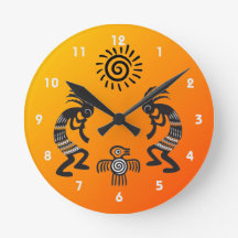 Kokopelli med inhemsk Sol och inhemsk fågelsymbol