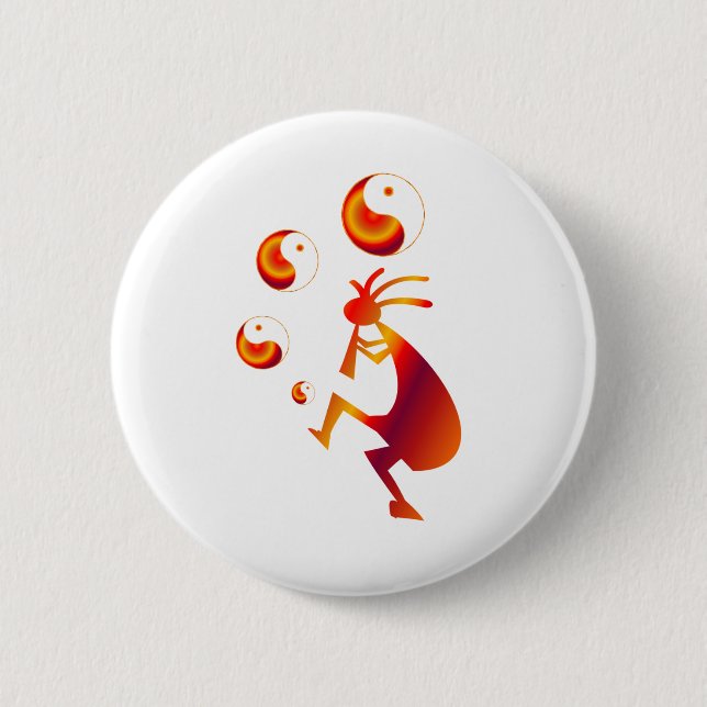 Kokopelli med Red Yin Yang Knapp (Framsida)