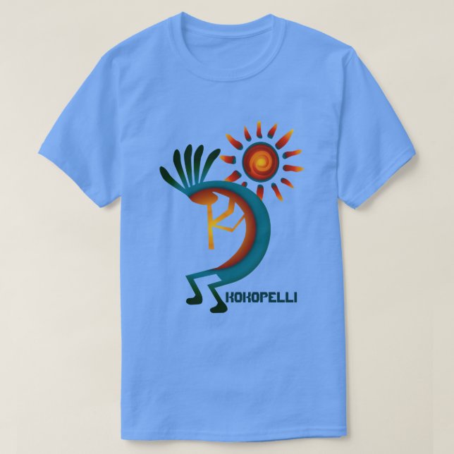 Kokopelli med Sol Blue T-shirt (Design framsida)