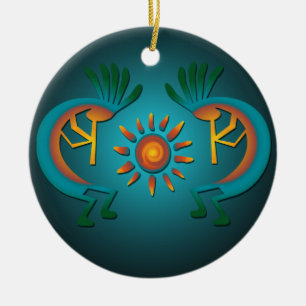 Kokopelli med Sol julprat Julgransprydnad Keramik