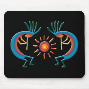 Kokopelli med Sol Southwest Black Mousepad Musmatta