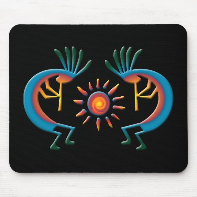 Kokopelli med Sol Southwest Black Mousepad Musmatta (Framsidan)