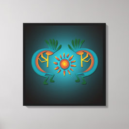 Kokopelli med Sol Teal Design Wrapped Canvas Skriv