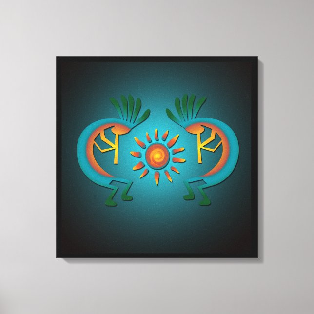 Kokopelli med Sol Teal Design Wrapped Canvas Skriv (Framsida)