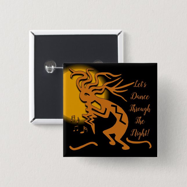 Kokopelli Merrymaker med flöjten och musik noter Knapp (Framsida & baksida)