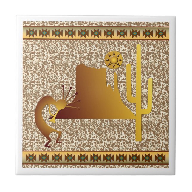 Kokopelli Mesa & Cactus Set #1 Kakelplatta (Framsidan)