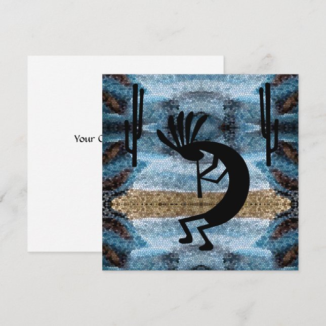 Kokopelli Moasic Desert Blue Ligcape Card (Fram/baksida)