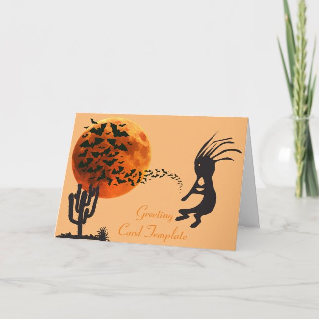 Kokopelli Moonfladder Halloween-kort i sydvästlig  Kort (Framsida)