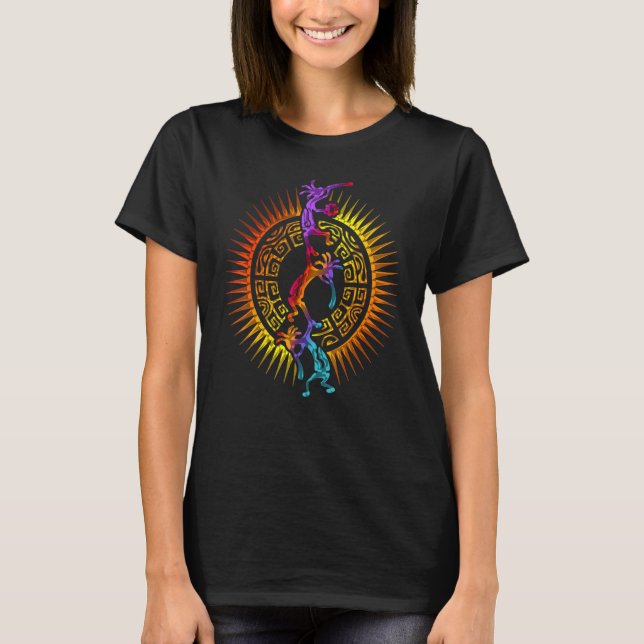 Kokopelli Musician Acrobats - Mandala Sol 1 - Fläk T Shirt (Framsida)