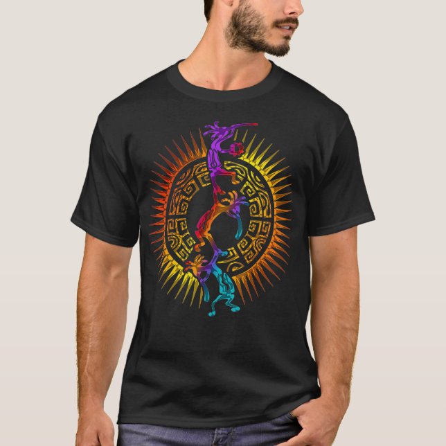 Kokopelli Musician Acrobats  Mandala Sun 1  Fan T Shirt (Framsida)