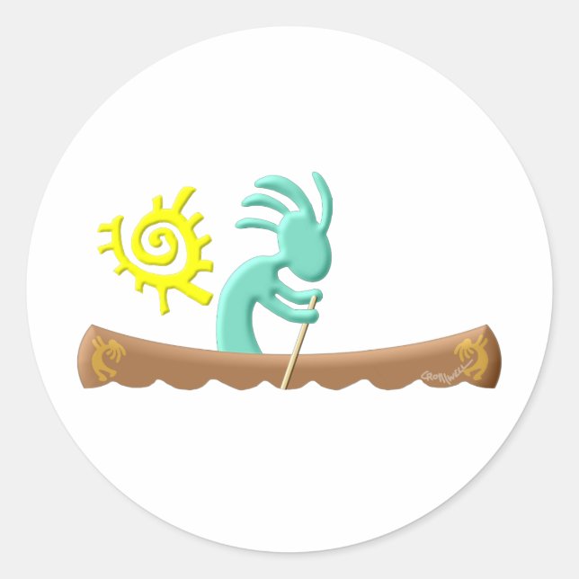 Kokopelli Native American Canoe Runt Klistermärke (Framsida)