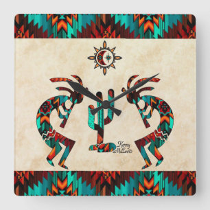 Kokopelli och Cactus Fyrkantig Klocka