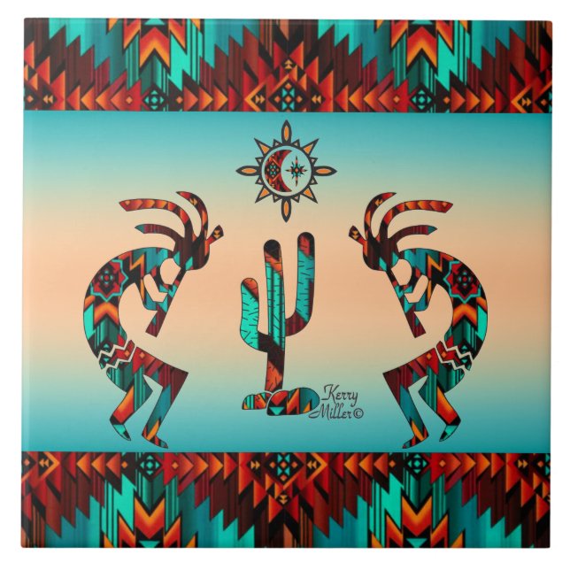 Kokopelli och Cactus Kakelplatta (Framsidan)