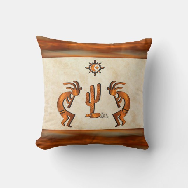 Kokopelli och Cactus Kudde (Framsida)