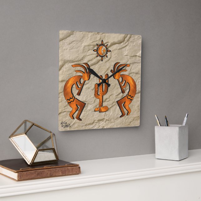 Kokopelli och Cactus Square Wall Clock Fyrkantig Klocka (Kontor)
