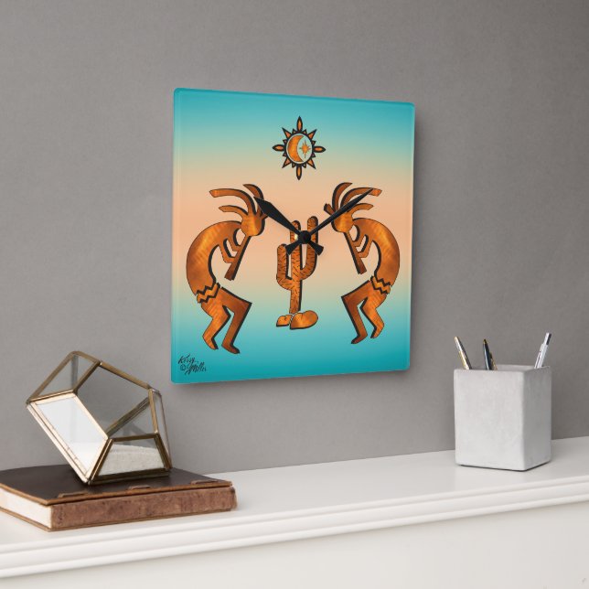 Kokopelli och Cactus Square Wall Clock Fyrkantig Klocka (Kontor)