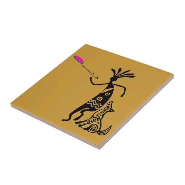Kokopelli och Hund Kakelplatta (Sidan)
