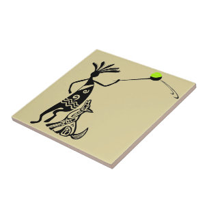 Kokopelli och hund kakelplatta