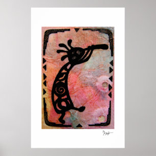 Kokopelli på rispapper och målad bakgrund poster