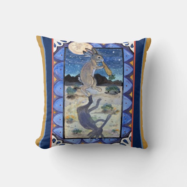 Kokopelli Rabbit Southwest Humor Wildlife Bunny Kudde (Framsida)