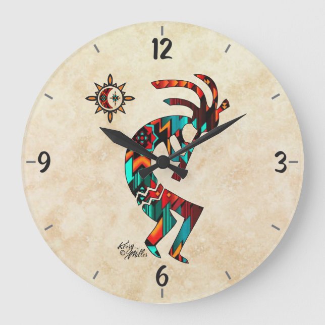Kokopelli Round Wall Clock Stor Klocka (Framsida)
