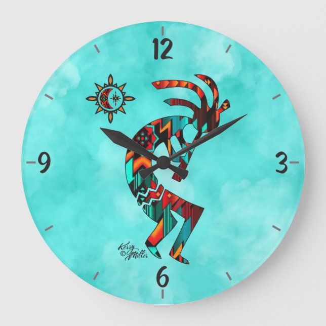 Kokopelli Round Wall Clock Stor Klocka (Framsida)