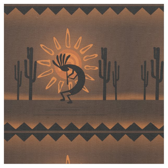Kokopelli Sol Southwest Desert Rustic Brown Tyg (Närbild)