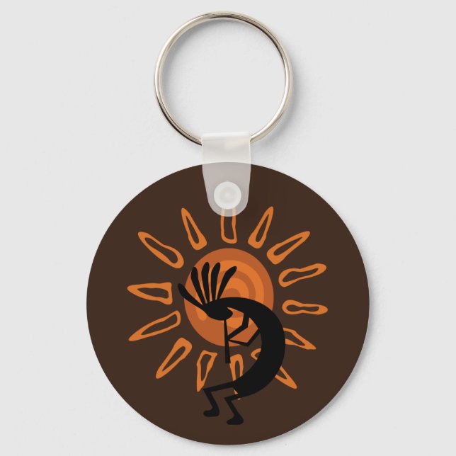 Kokopelli Sol Southwest Rustic Brown Keychain Nyckelring (Framsida)
