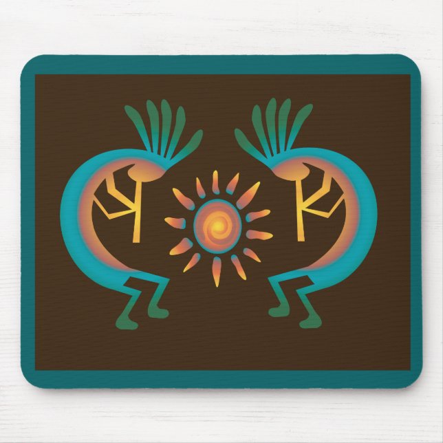 Kokopelli Sol Southwest Turquise Brown Mousepad Musmatta (Framsidan)