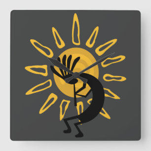 Kokopelli Sol sydvästra Guld Fyrkantig Klocka
