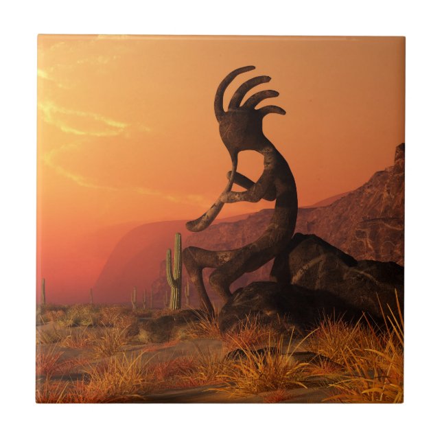 Kokopelli solnedgång kakelplatta (Framsidan)